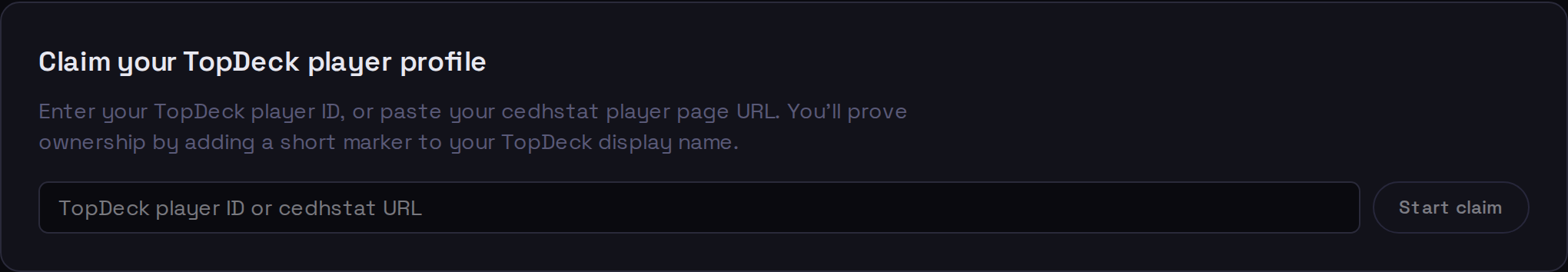 Claim your TopDeck player profile form